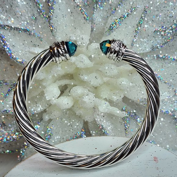 David Yurman Jewelry - David Yurman 925 Silver Cable Crossover Hampton Blue & Diamond Bracelet - FCM176